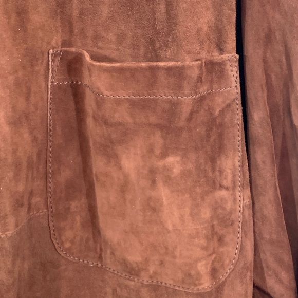 Joan & David Couture Cognac Suede Leather Button Front Collarless Shirt NWT L - Picture 6 of 13